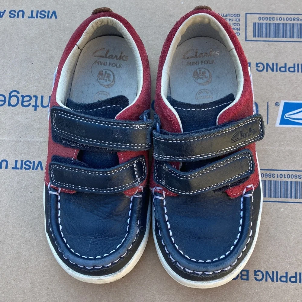 Clarks Kids mini folk Shoes - Navy and Burgundy size 10.5